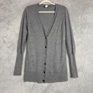 J. Crew Classic Merino Wool Grey Cardigan Sweater Button Front Pockets